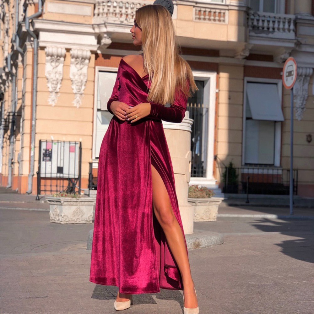❗️NEW❗️Burgundy Velvet Bridesmaid Off Shoulder Wrap Dress